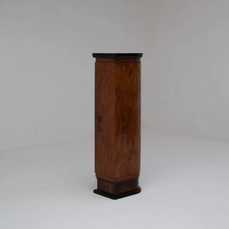 French Art Deco Walnut Pedestal with Open Display Niche, 1930s
