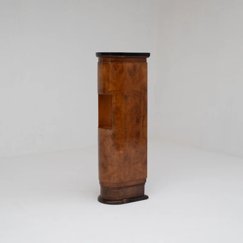 French Art Deco Walnut Pedestal with Open Display Niche, 1930s