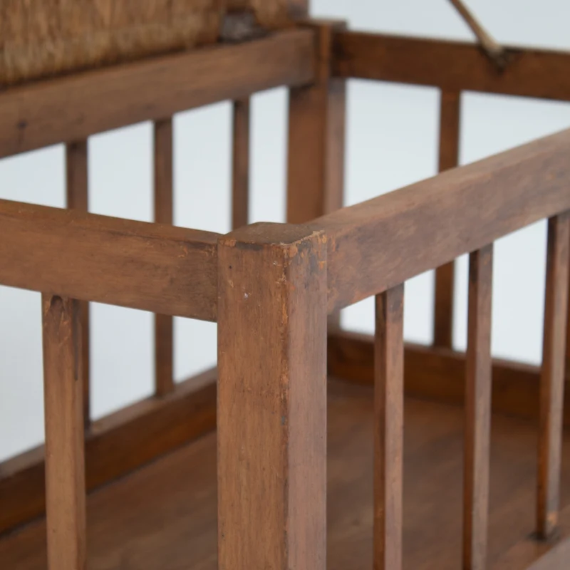 French Oak Storage Bench with Woven Rush Seat