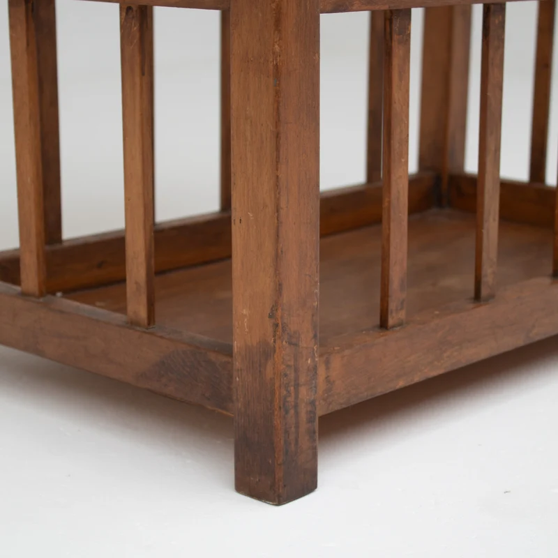 French Oak Storage Bench with Woven Rush Seat