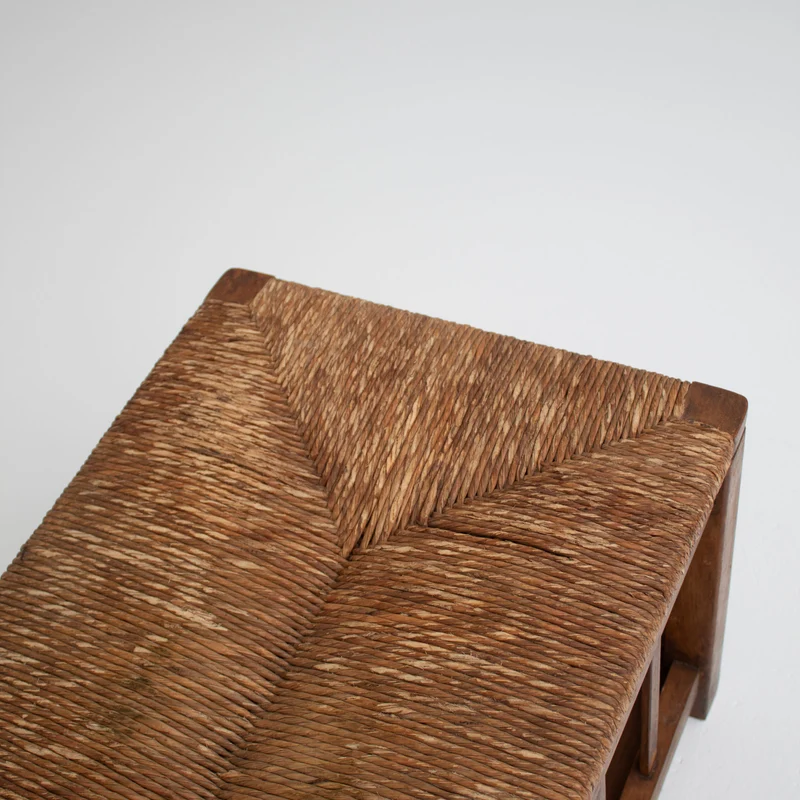 French Oak Storage Bench with Woven Rush Seat