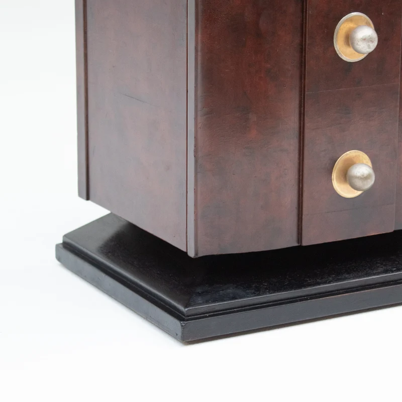 Art Deco Bedside Cabinet in Burr Walnut with Brass Hardware