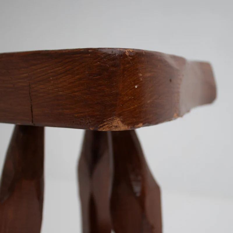 Pair of Sculptural Solid Wood Brutalist Stools, France, 1960s