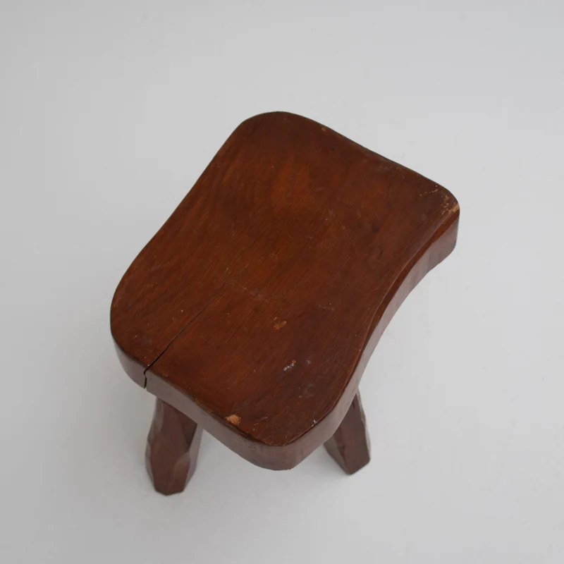 Pair of Sculptural Solid Wood Brutalist Stools, France, 1960s