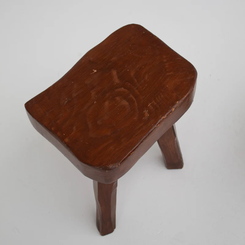 Pair of Sculptural Solid Wood Brutalist Stools, France, 1960s