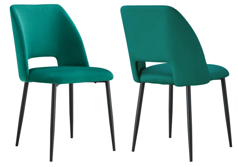 Chaise en velours vert avec dossier ouvert - Leoni x4