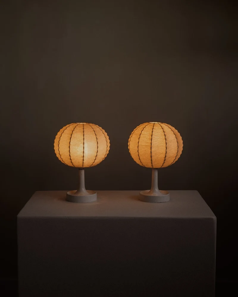 Vintage Pair of Cocoon Resin Table Lamps by Friedel Wauer for Goldkant Leuchten, 1970s