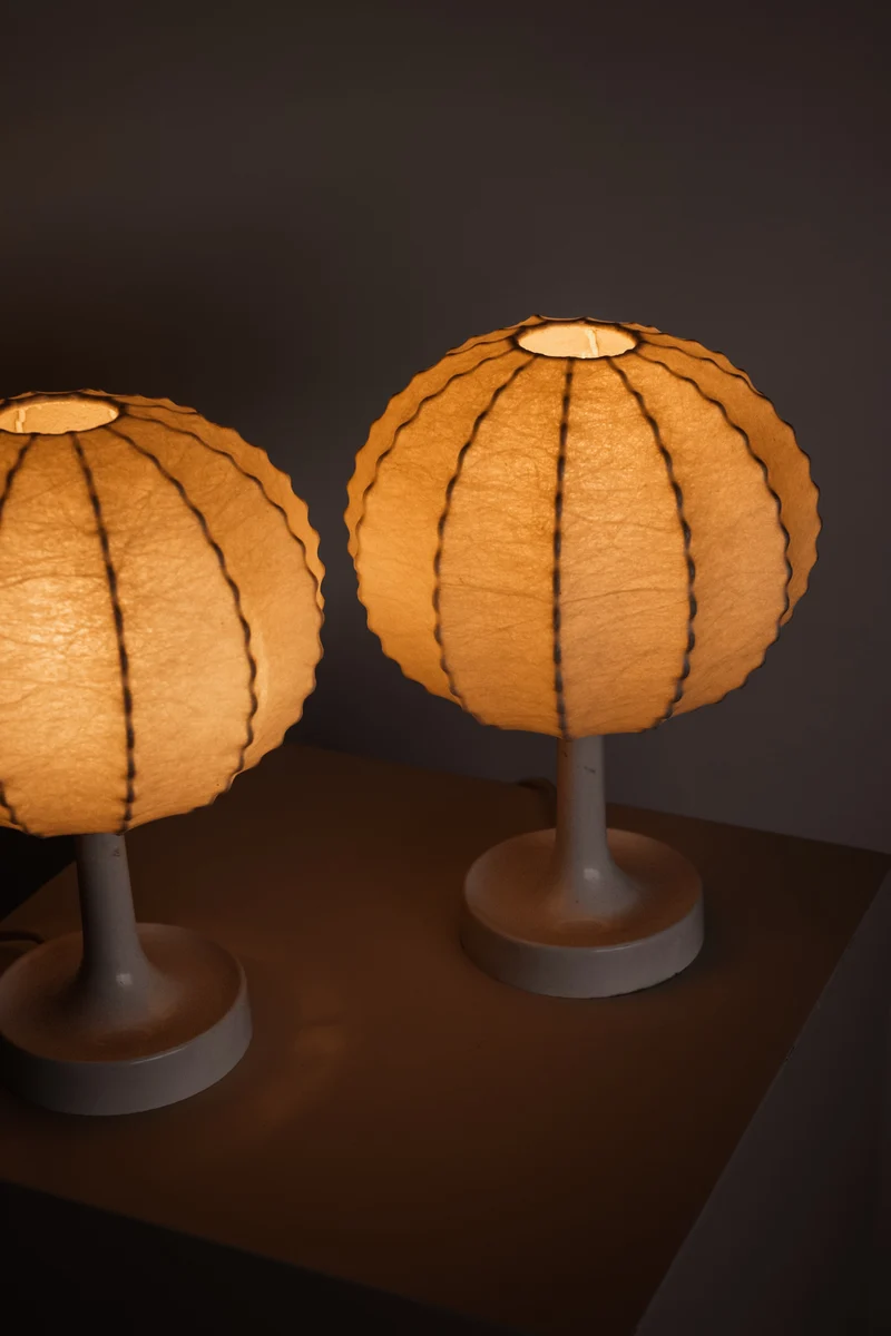 Vintage Pair of Cocoon Resin Table Lamps by Friedel Wauer for Goldkant Leuchten, 1970s