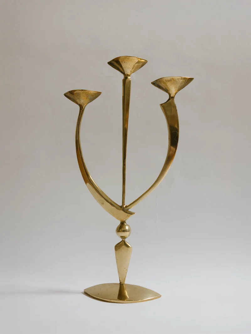 Mid-Century Brass Triple Candleholder, Germany - c. 1950s
