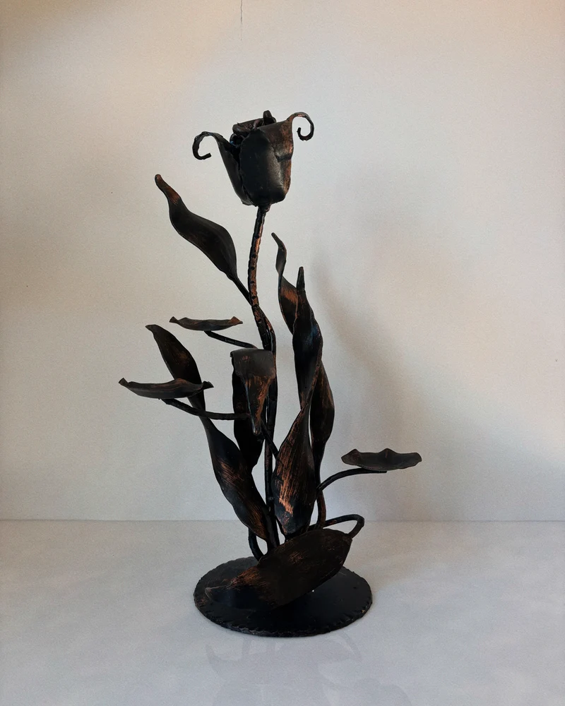Folk Art Metal Tulip Candleholder, Poland
