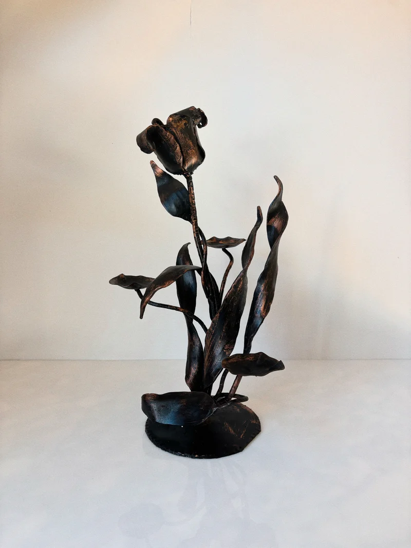 Folk Art Metal Tulip Candleholder, Poland