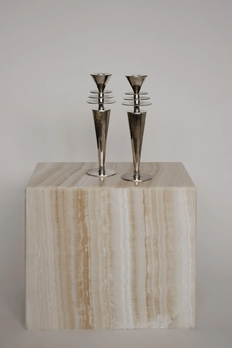 Vintage Art Deco Style Chrome Candlesticks