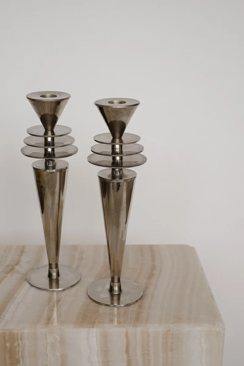 Vintage Art Deco Style Chrome Candlesticks