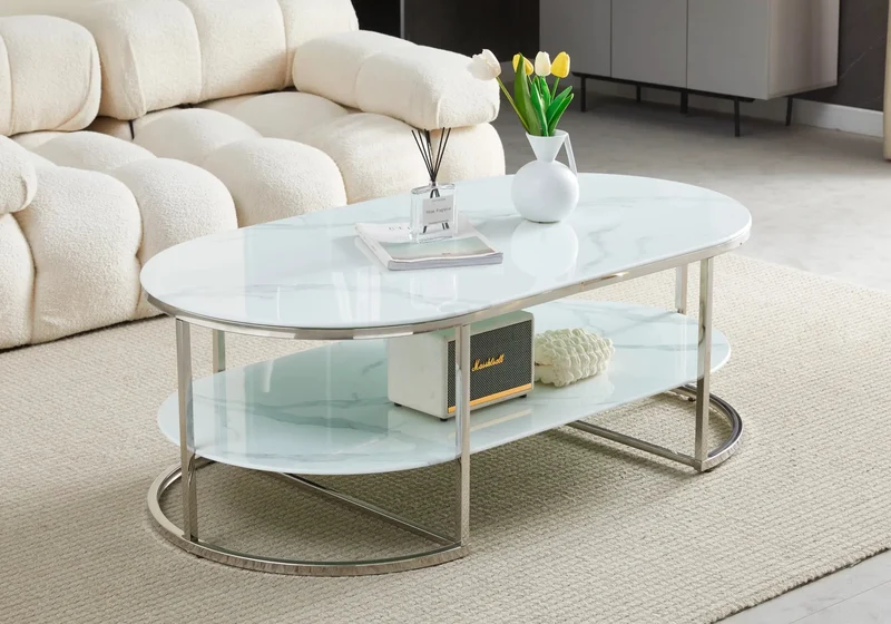 Table basse argent marbre beige - Lona