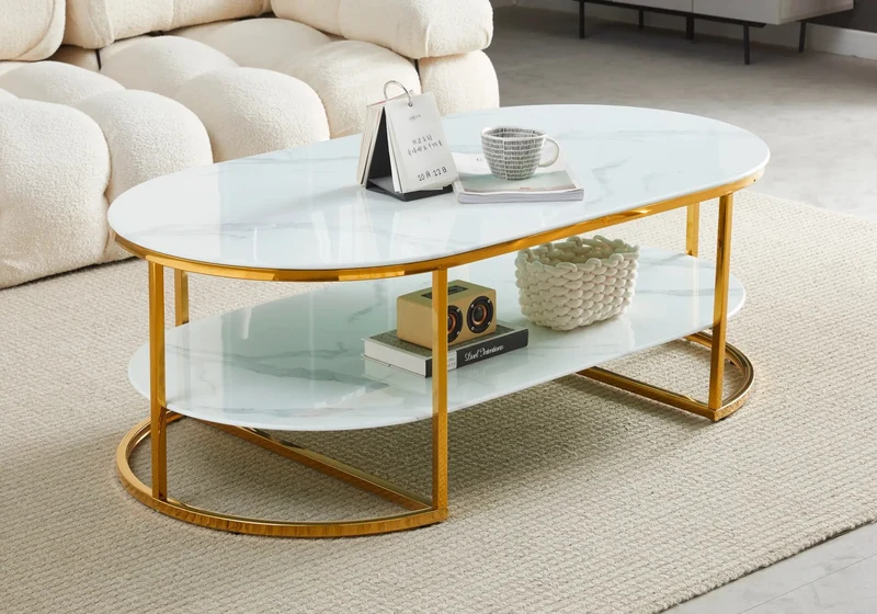 Table basse dorée marbre beige - Lona