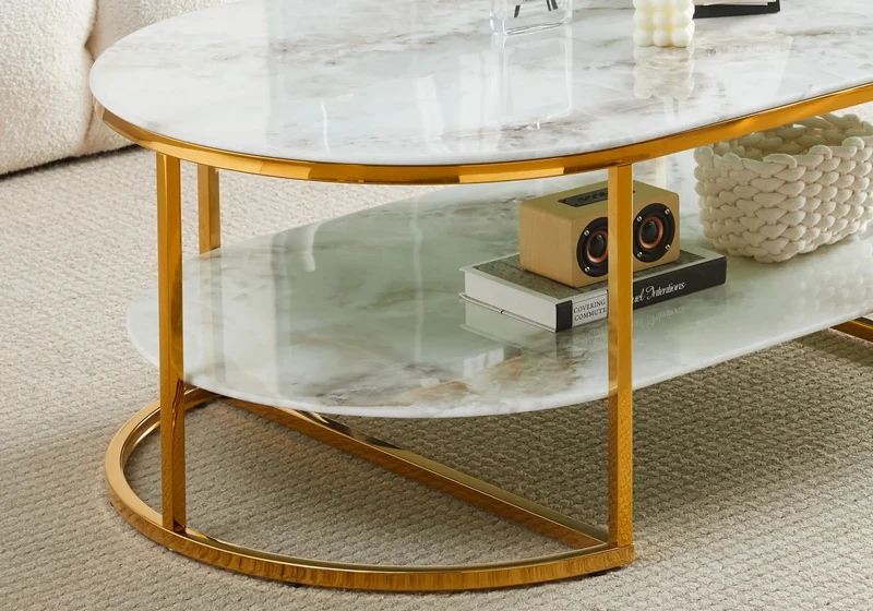 Table basse dorée marbre beige - Lona
