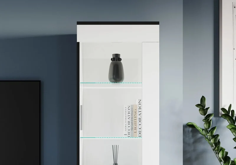 Ensemble meuble TV laqué noir blanc VENERE