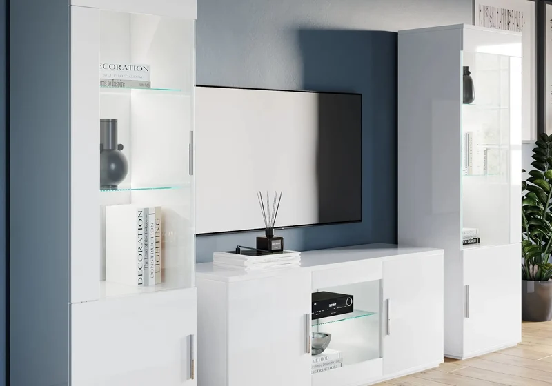 Ensemble meuble TV laqué blanc VENERE