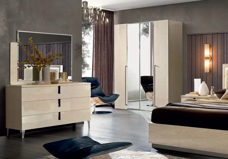 Chambre complète capitonné sable MYLA