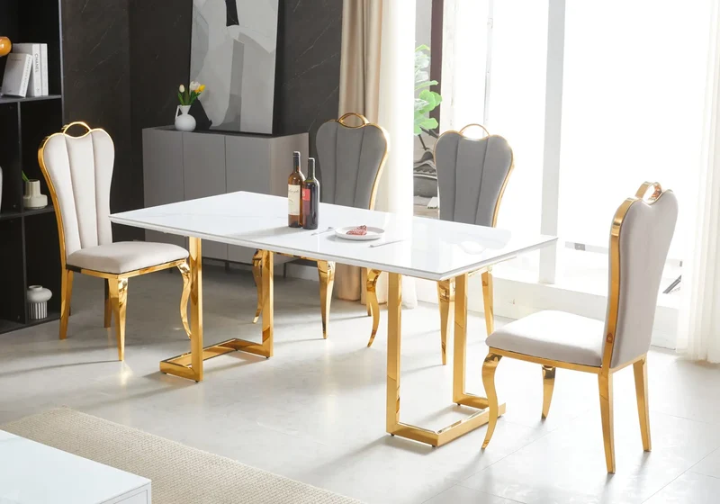 Table à manger noire céramique marbre blanc - Odel