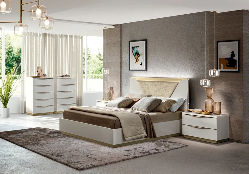 Chambre complète capitonné laquée blanc XENA