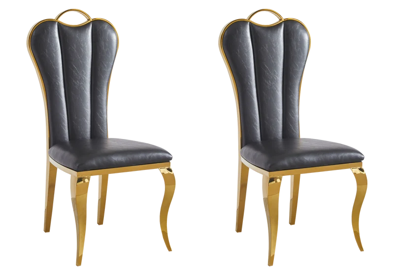 Chaise baroque moderne dorée et similicuir - Diana x4