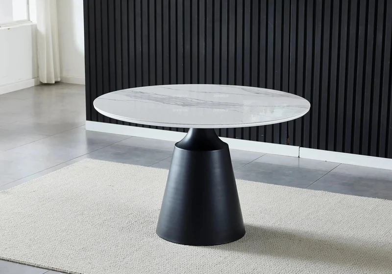 Table à manger dorée marbre blanc - Olive
