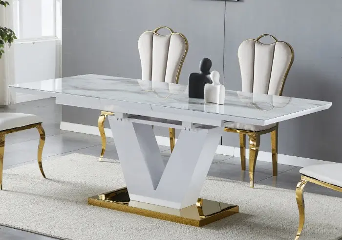 Table extensible dorée marbre beige - Max