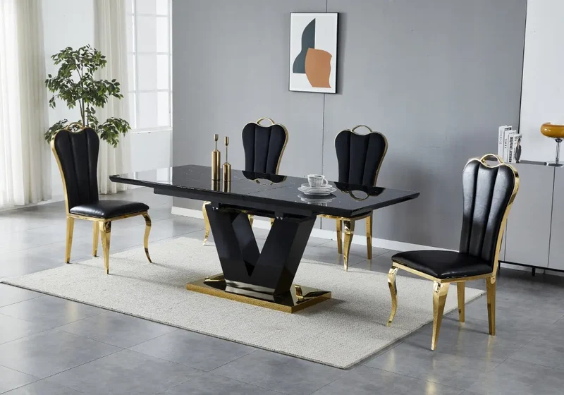 Table extensible dorée marbre beige - Max