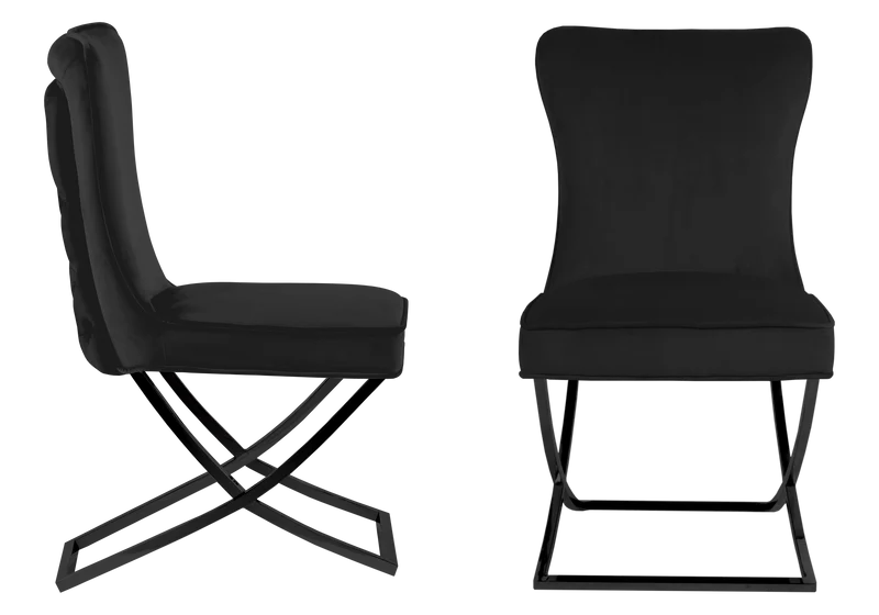 Chaise capitonnée pied croisé velours noir - Enzo x2
