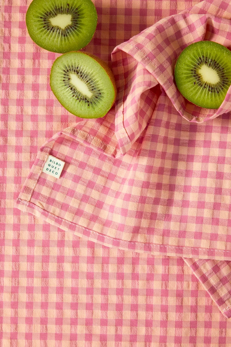 Lot de 2 serviettes de table " un petit creux " - Vichy Framboise