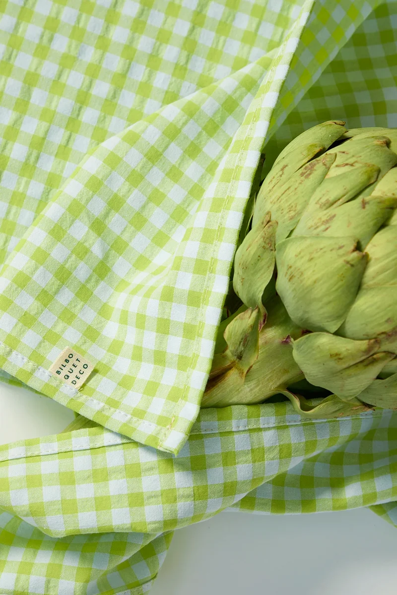 Lot de 2 serviettes de table " un petit creux " - Vichy Sauterelle