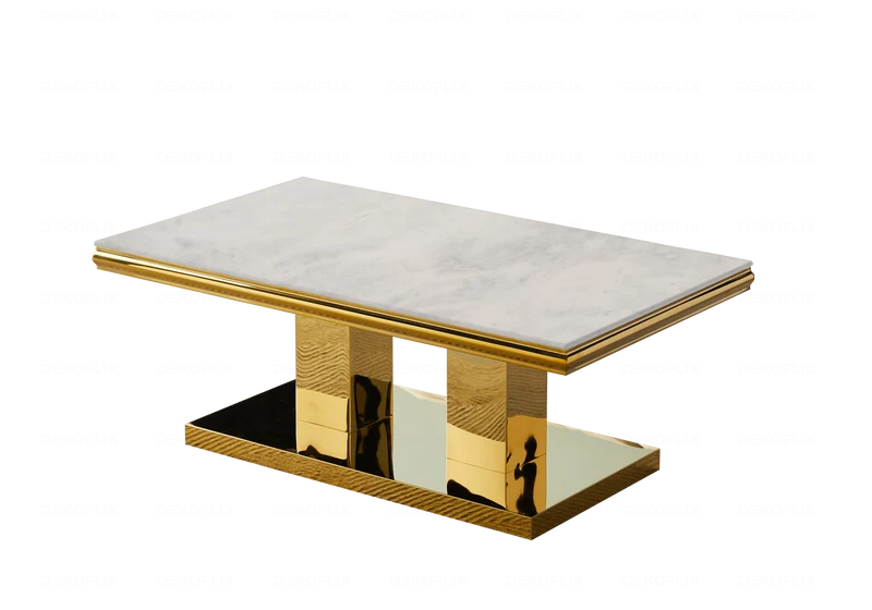 Table à manger marbre beige dorée design - Versus
