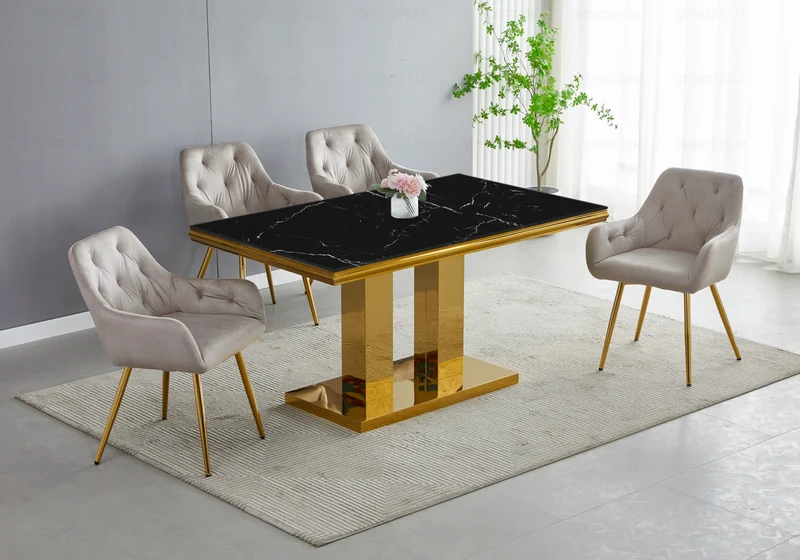 Table basse marbre noir dorée design - Versus