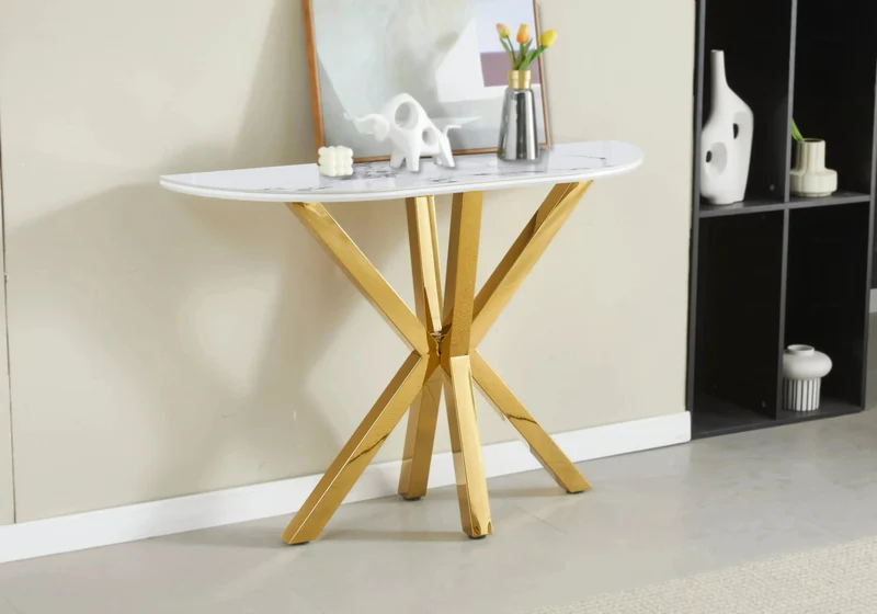 Console Dorée Céramique Marbre Blanc - Otho