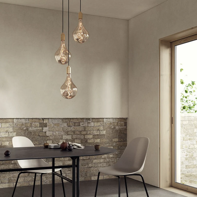 Triple Pendant in Oak + Voronoi II