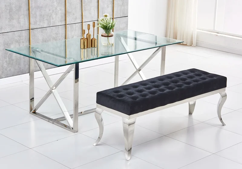 Banc design chromé velours noir - Neo