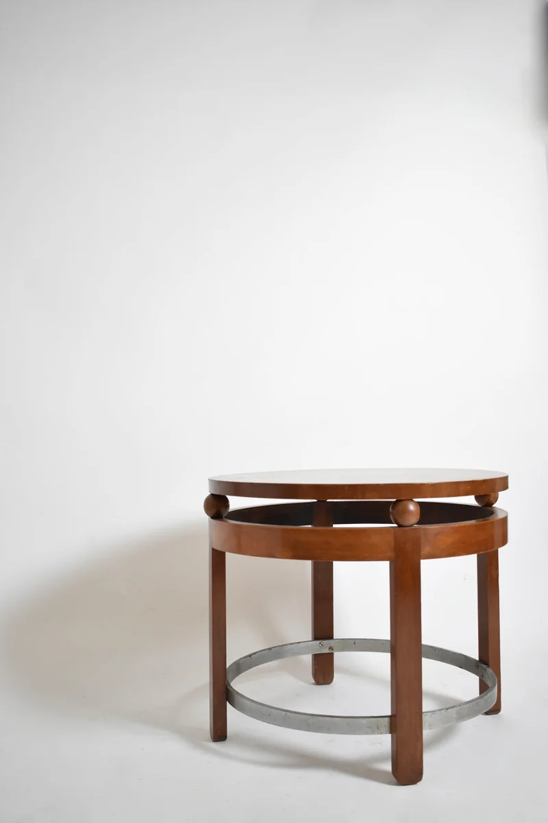 Modernist Round Wooden Pedestal Table, 1930s