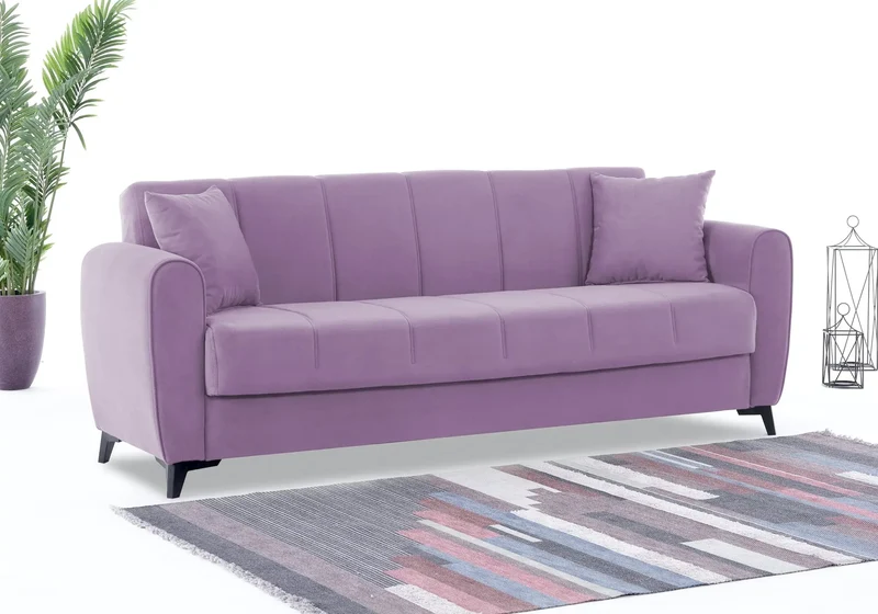 Canapé Turc Pas Cher - Lit & Coffre de Rangement - Velours Beige LARA