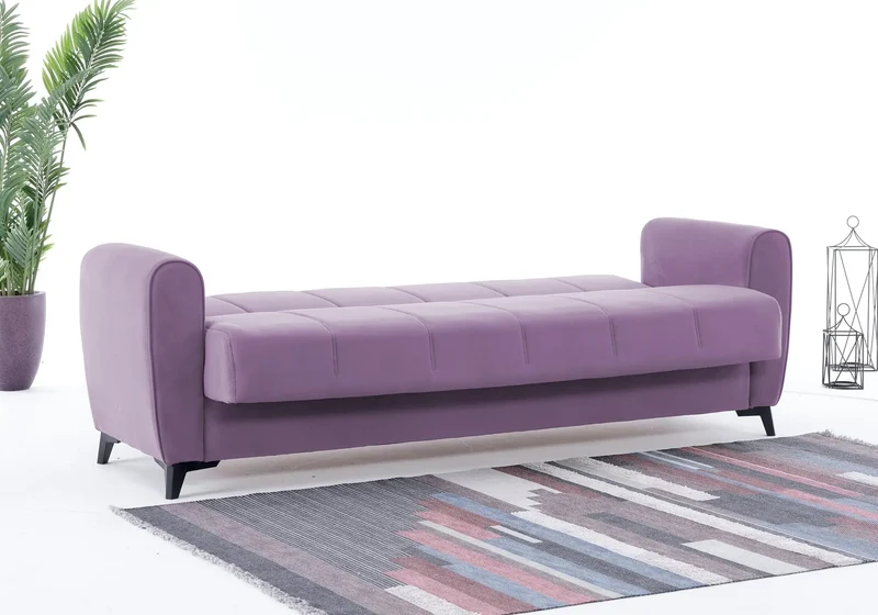 Canapé Turc Pas Cher - Lit & Coffre de Rangement - Velours Rose LARA