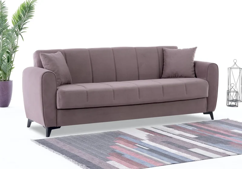 Canapé Turc Pas Cher - Lit & Coffre de Rangement - Velours Rose LARA