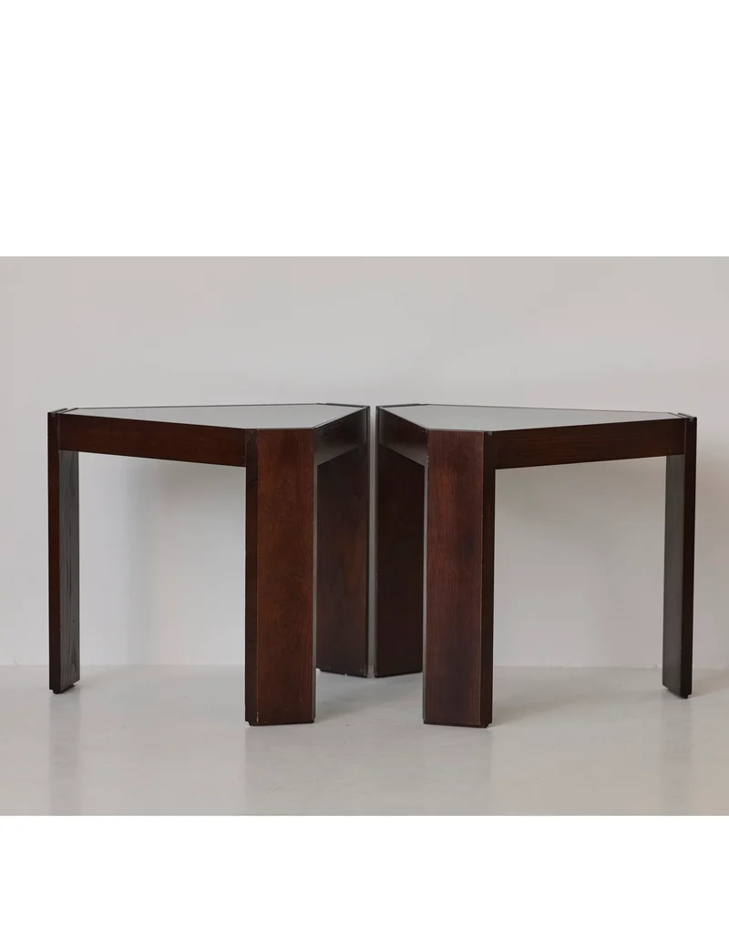 Stackable Triangular Wood and Glass Side Tables by Porada Arredi, c. 1970