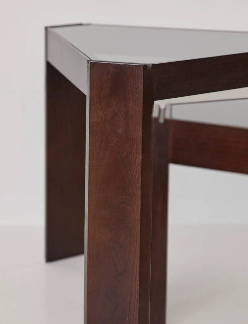 Stackable Triangular Wood and Glass Side Tables by Porada Arredi, c. 1970