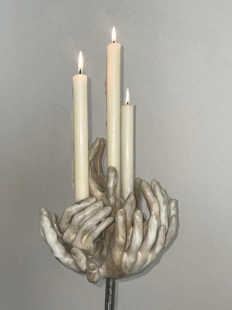 Eight-hands Standing Candleholder in Ceramic n°66