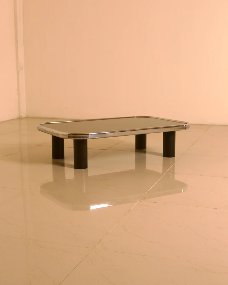 Smoked Mirror & Chrome Coffee Table, Willy Rizzo Style, 1970s Italy