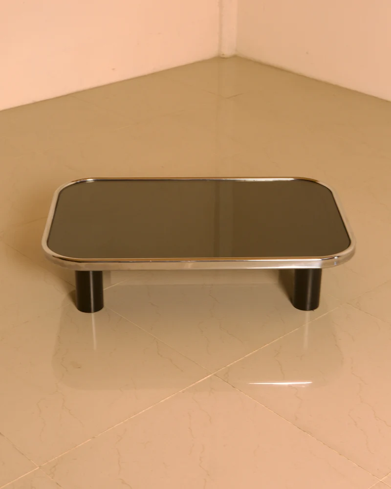 Smoked Mirror & Chrome Coffee Table, Willy Rizzo Style, 1970s Italy