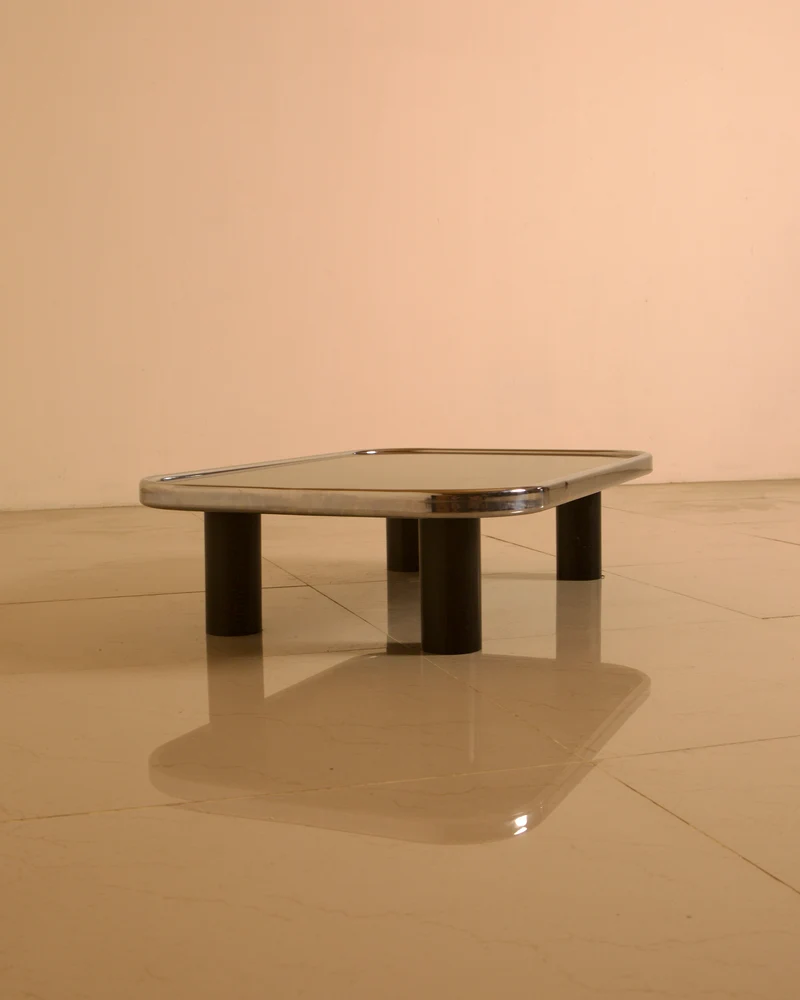 Smoked Mirror & Chrome Coffee Table, Willy Rizzo Style, 1970s Italy