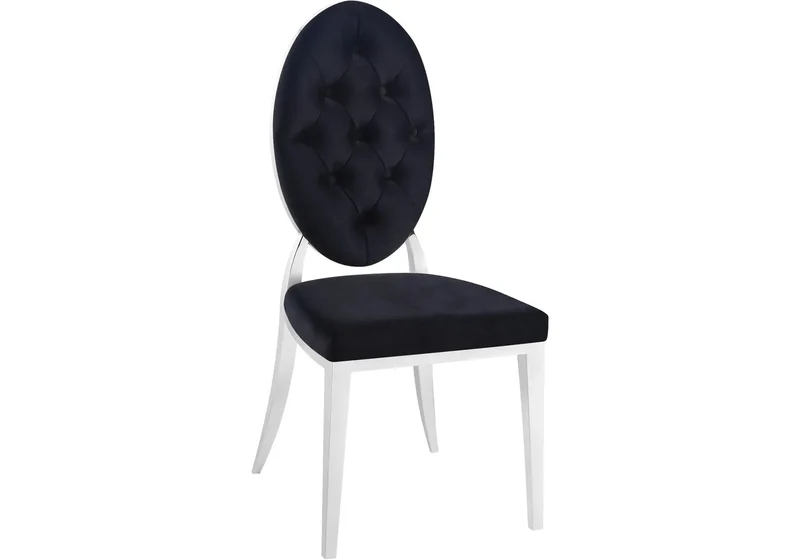 Chaise médaillon capitonnée velours noir argent - Neo x4