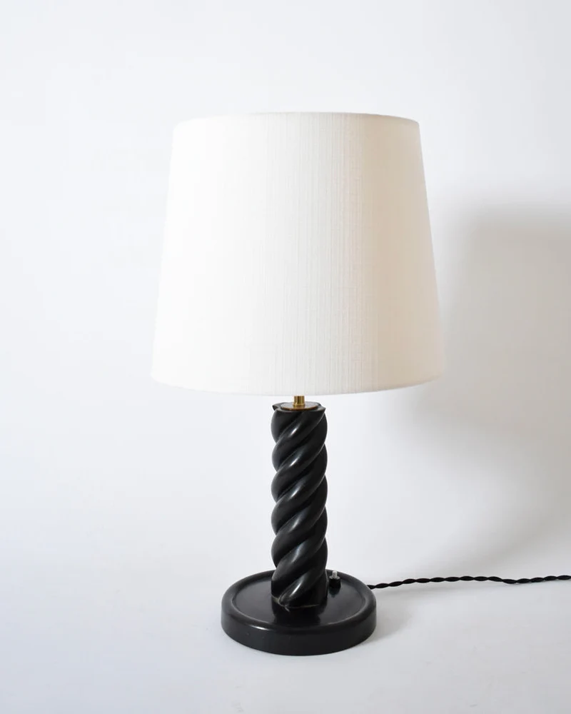 Vintage Turned Ebonised Column Wood Table Lamp, 1960s