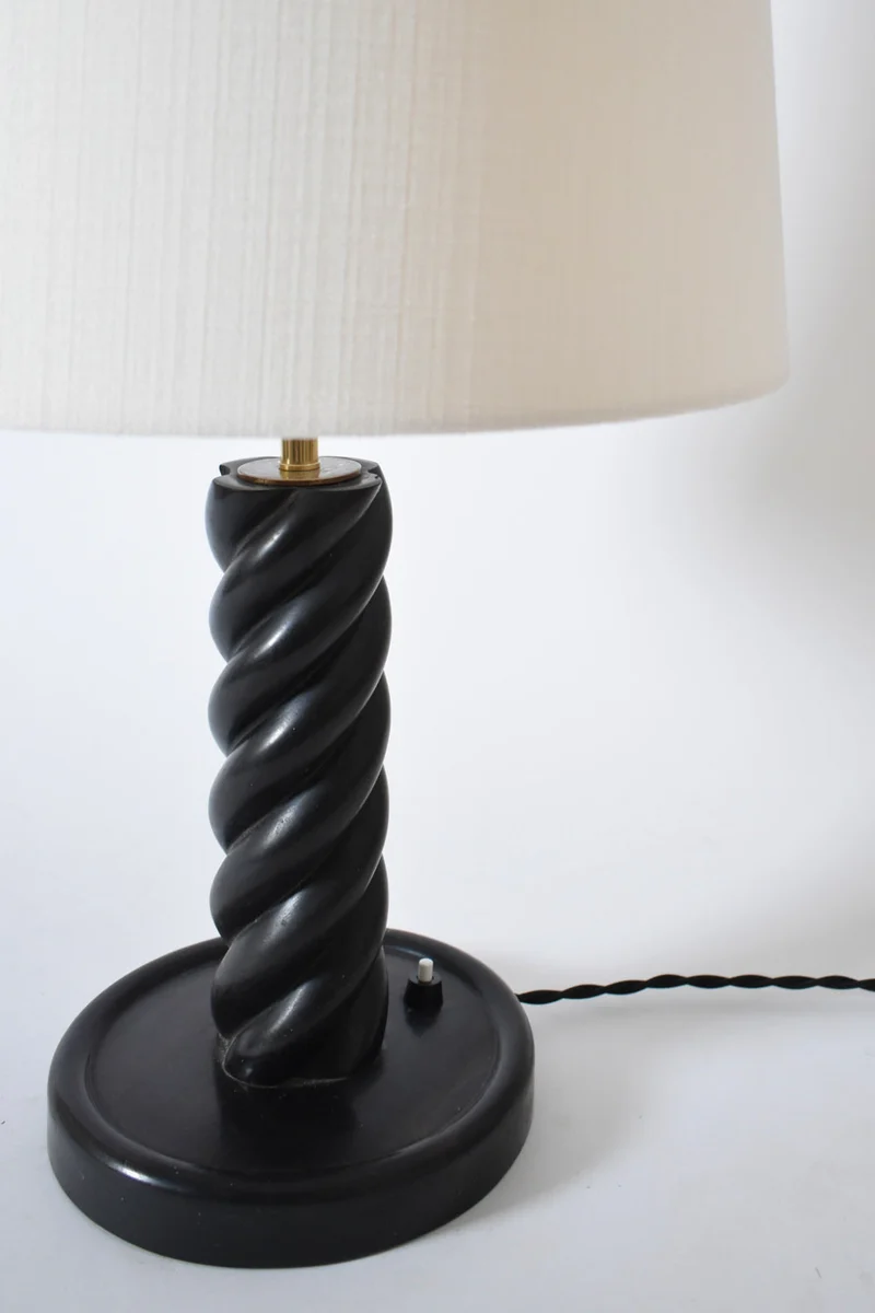 Vintage Turned Ebonised Column Wood Table Lamp, 1960s